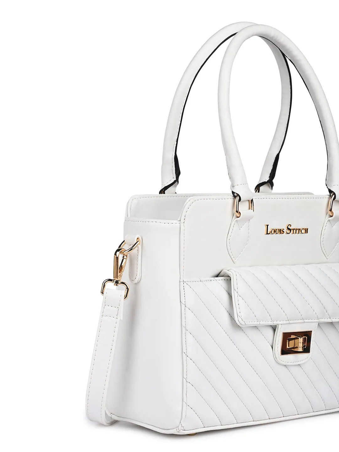 Stylish White Multi-Pocket Satchel Handbag for Women