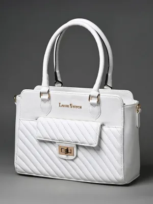 Stylish White Multi-Pocket Satchel Handbag for Women