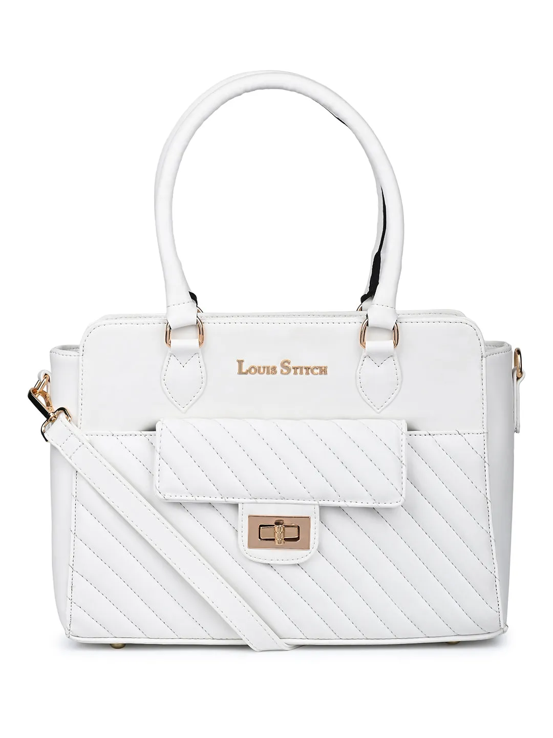 Stylish White Multi-Pocket Satchel Handbag for Women