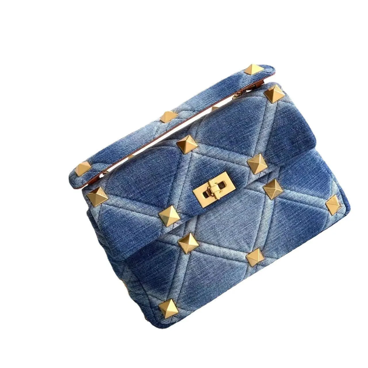 Sue Denim gold Studded Bag