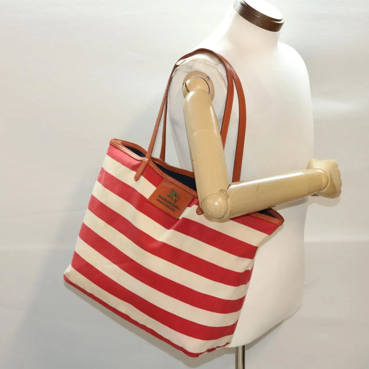 Trendy Inspired Burberry Blue Label Tote Bag Canvas Red White Auth Bs6604