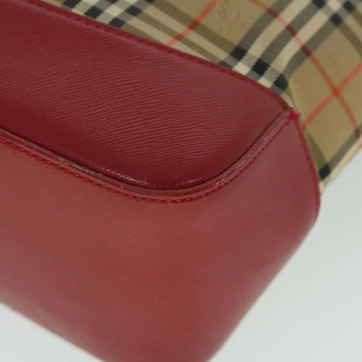 Trendy Inspired Burberry Nova Check Tote Bag Canvas Leather Red Beige Black Auth Bs8128