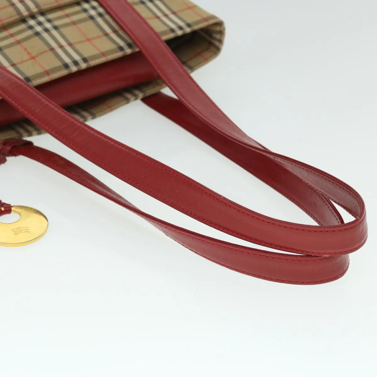 Trendy Inspired Burberry Nova Check Tote Bag Canvas Leather Red Beige Black Auth Bs8128