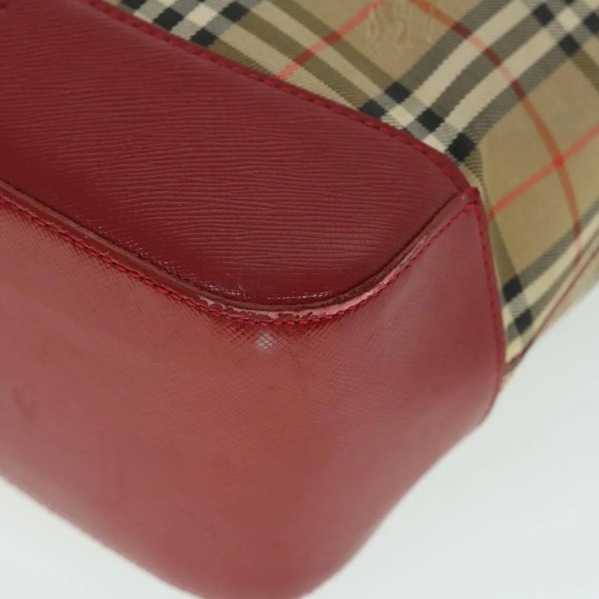 Trendy Inspired Burberry Nova Check Tote Bag Canvas Leather Red Beige Black Auth Bs8128