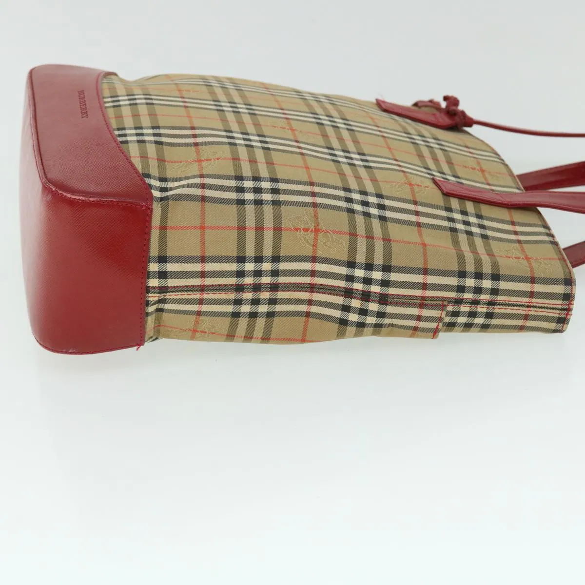 Trendy Inspired Burberry Nova Check Tote Bag Canvas Leather Red Beige Black Auth Bs8128