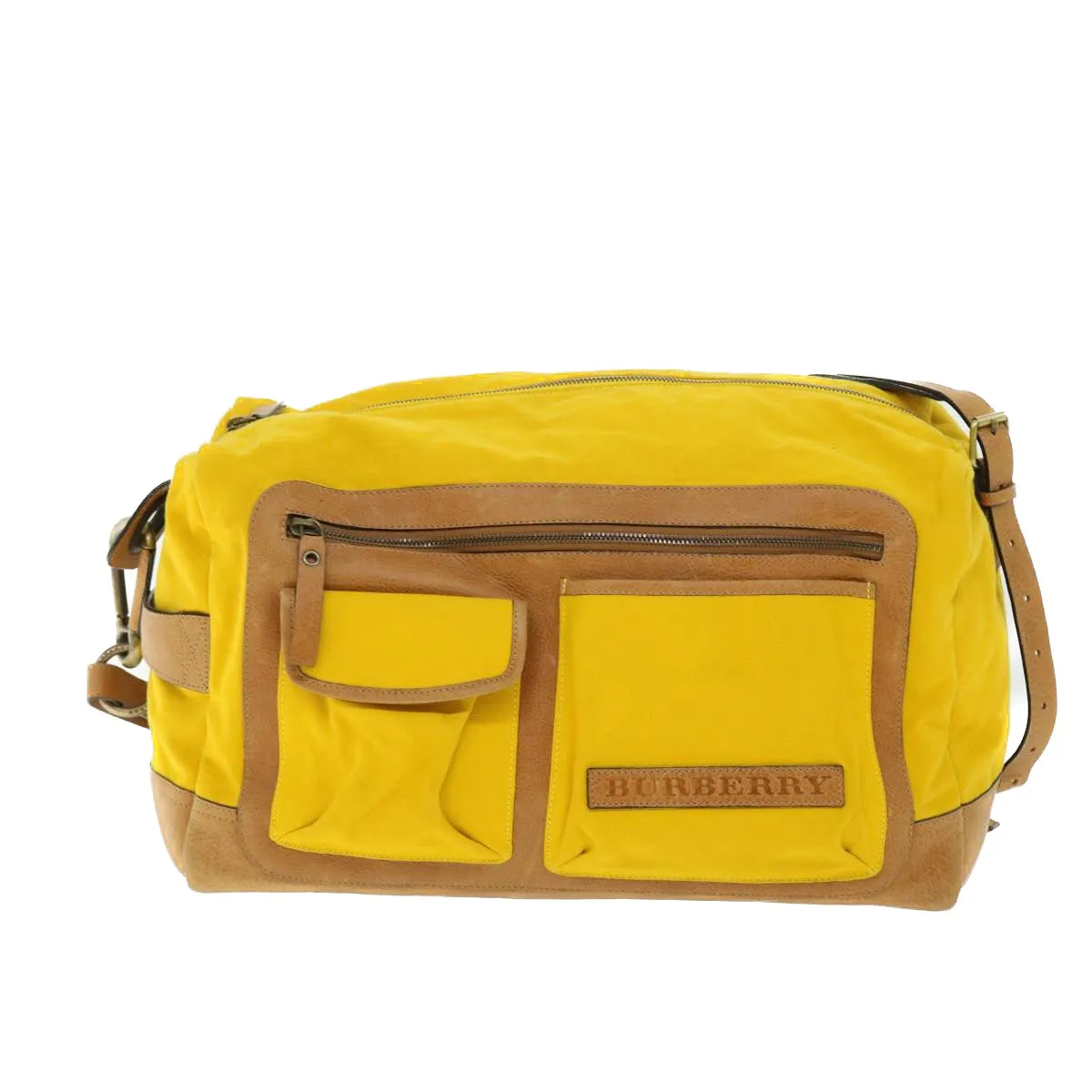 Trendy Inspired Burberry Shoulder Bag Canvas Leather Yellow Auth Bs7538