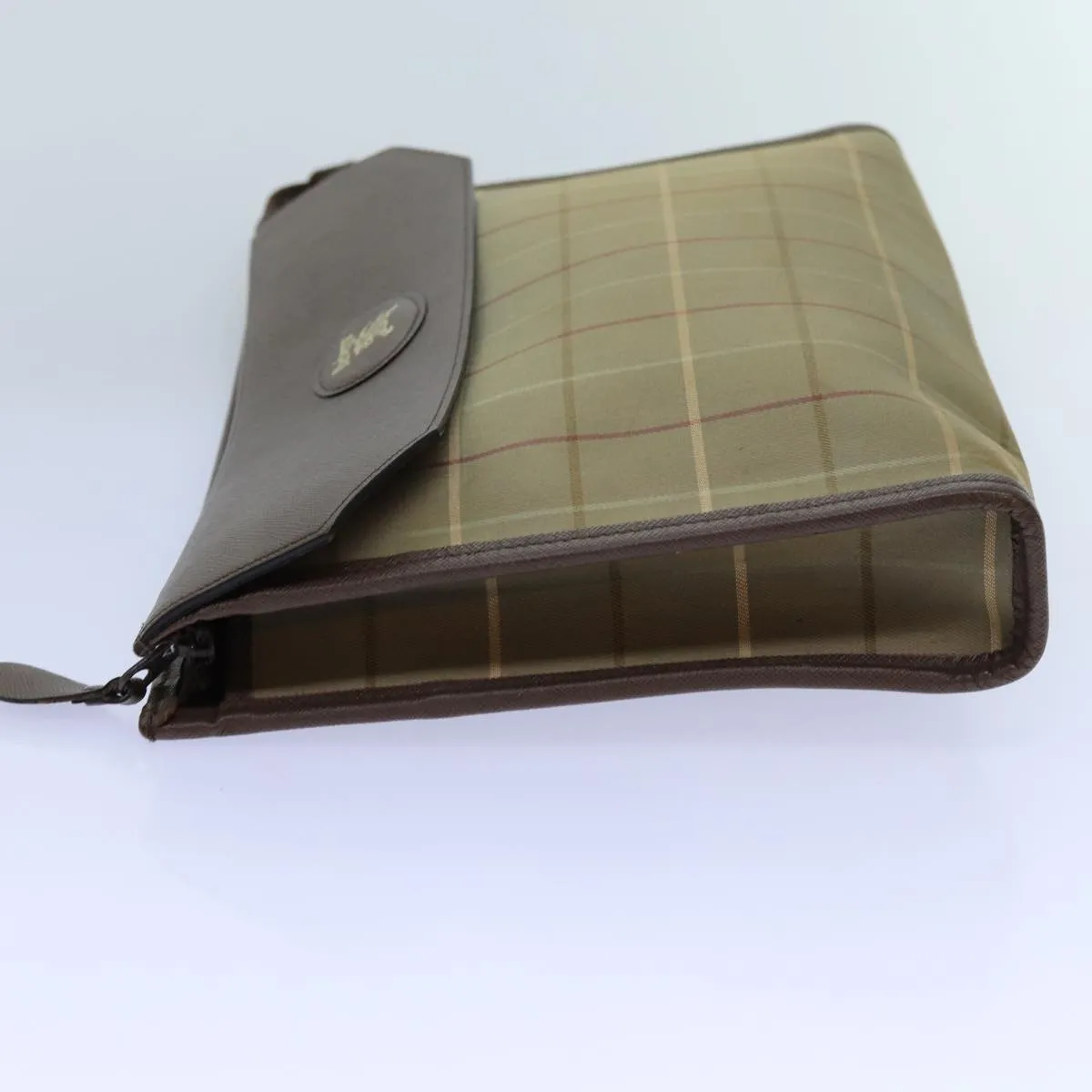 Trendy Inspired Burberryss Nova Check Clutch Bag Canvas Beige Brown Auth Bs13777