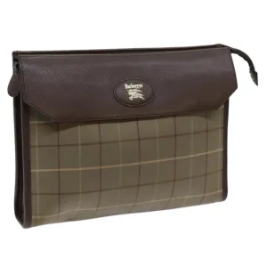 Trendy Inspired Burberryss Nova Check Clutch Bag Canvas Beige Brown Auth Bs13777