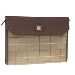 Trendy Inspired Burberryss Nova Check Clutch Bag Canvas Brown Auth 65917