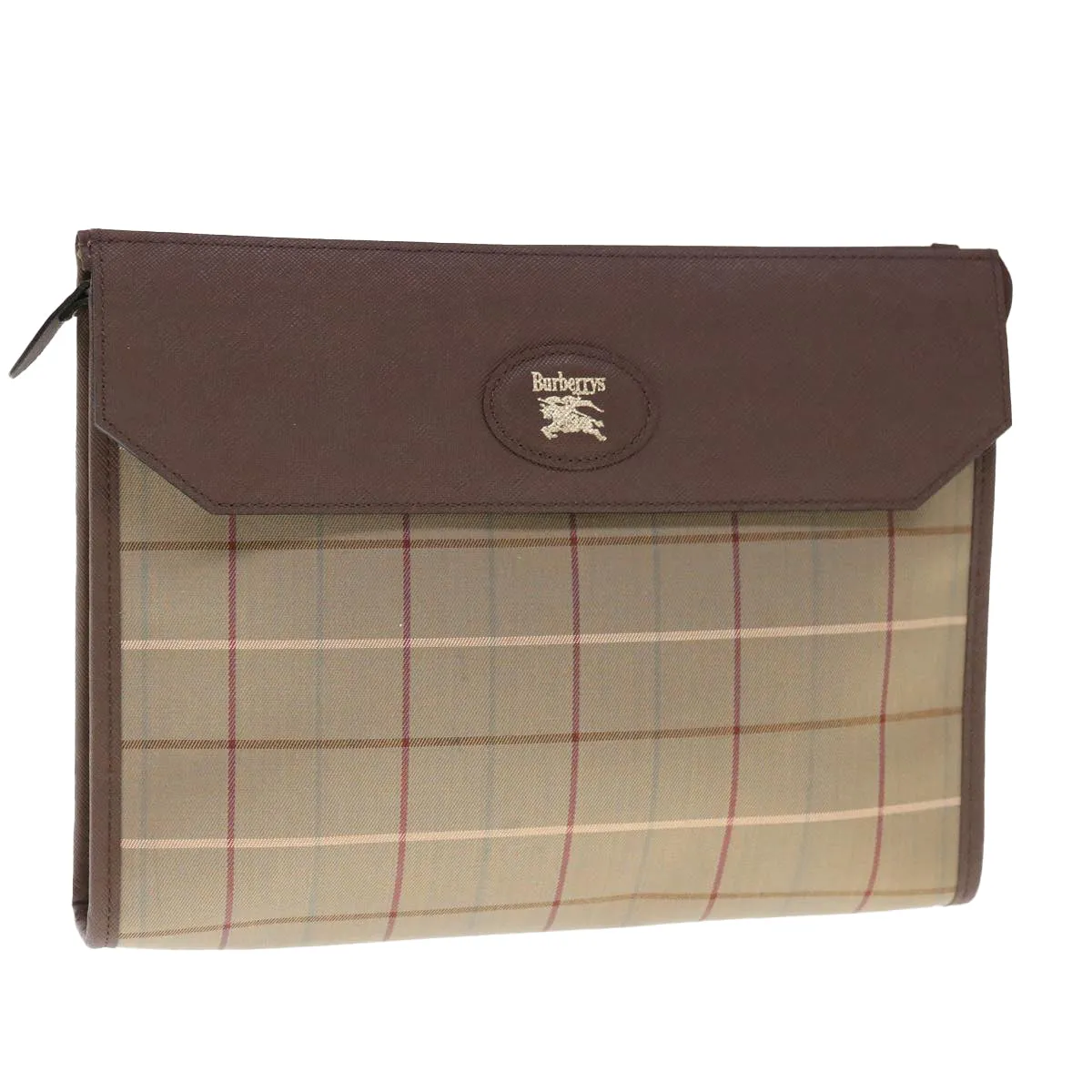 Trendy Inspired Burberryss Nova Check Clutch Bag Canvas Brown Auth 65917