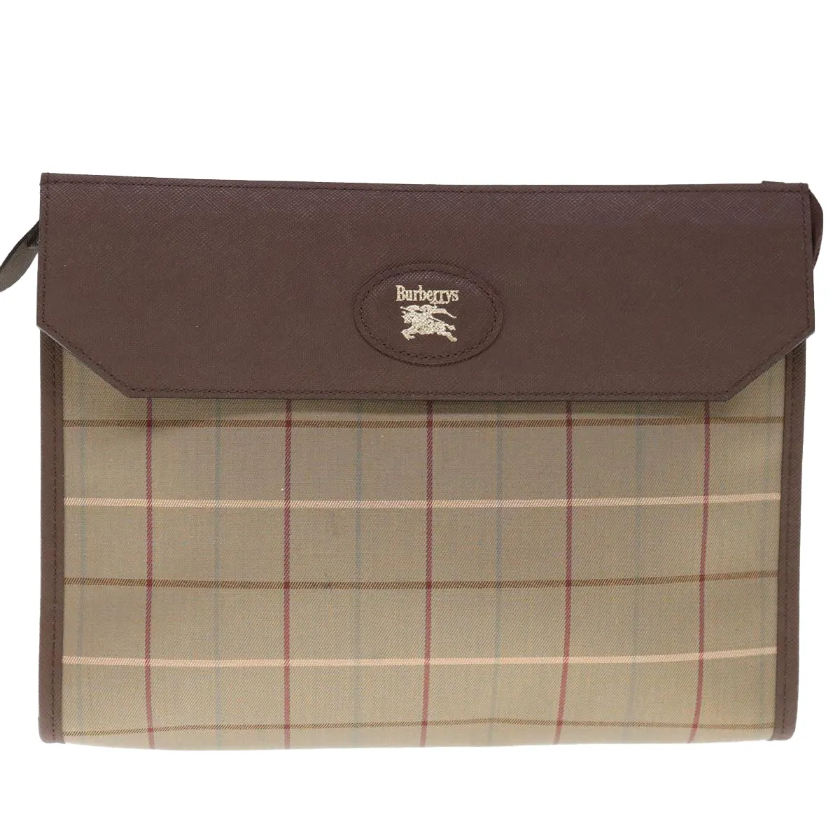 Trendy Inspired Burberryss Nova Check Clutch Bag Canvas Brown Auth 65917