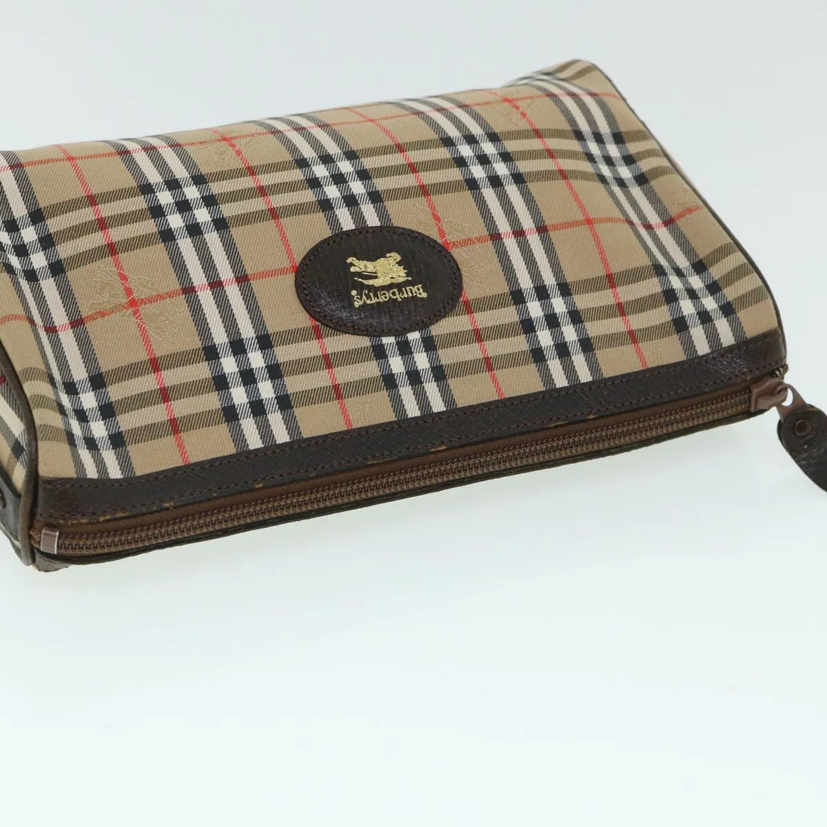 Trendy Inspired Burberryss Nova Check Clutch Bag Canvas Leather Beige Brown Auth 54952