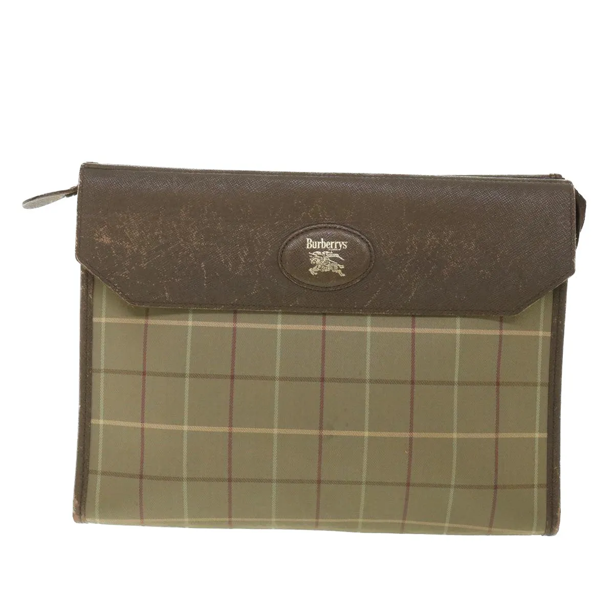 Trendy Inspired Burberryss Nova Check Clutch Bag Nylon Canvas Brown Auth Bs9092