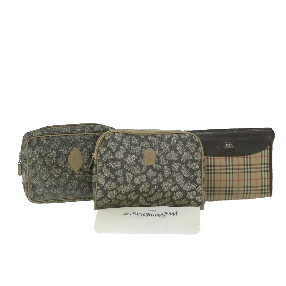 Trendy Inspired BurberryssTrendy Inspired  Saint Laurent Clutch Bag Pvc Leather 3set Black Beige Auth 63887