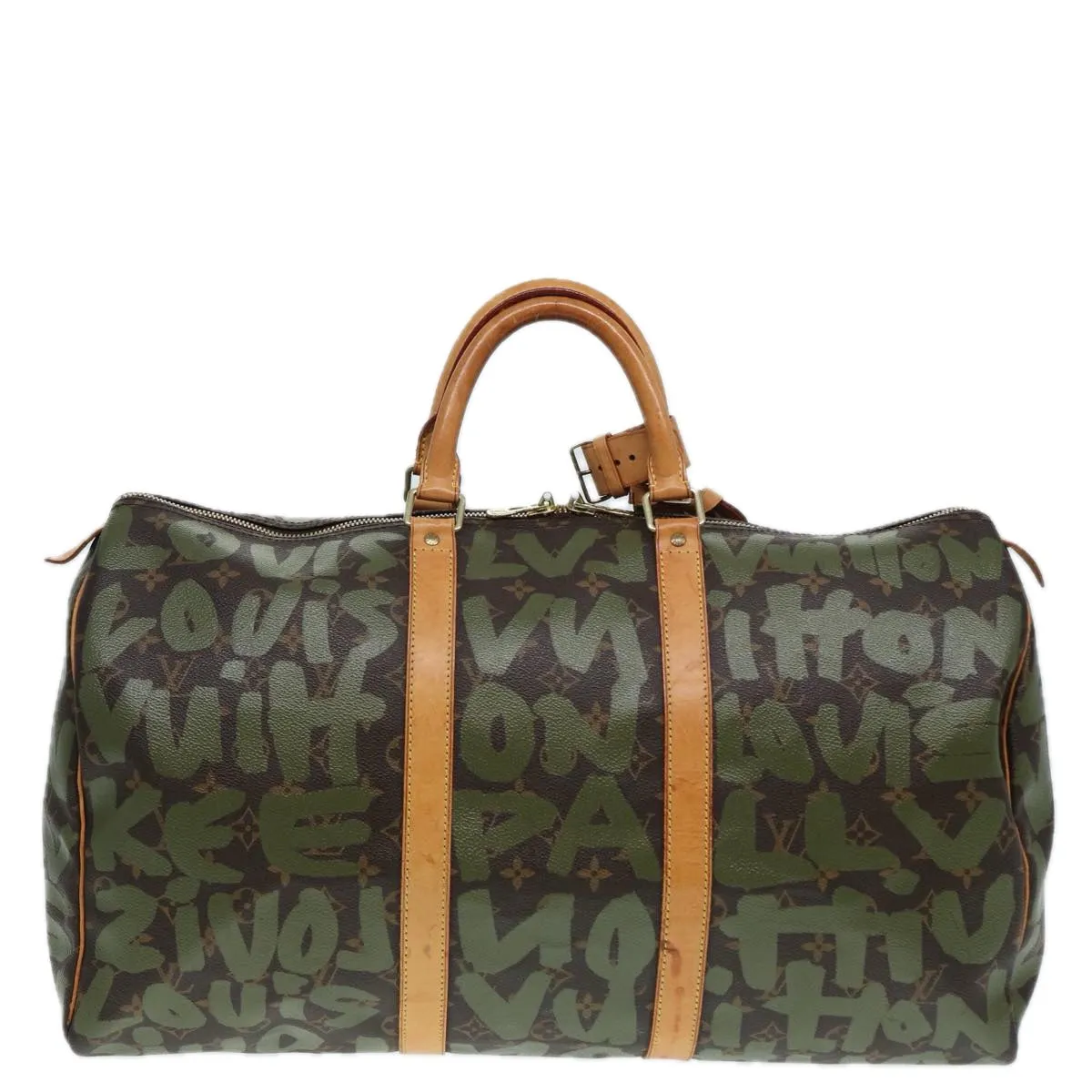 Trendy Inspired Louis Vuitton Monogram Graffiti Keepall 50 Boston Bag Khaki M92196 Auth 85405