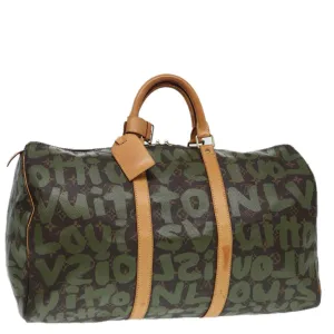 Trendy Inspired Louis Vuitton Monogram Graffiti Keepall 50 Boston Bag Khaki M92196 Auth 85405