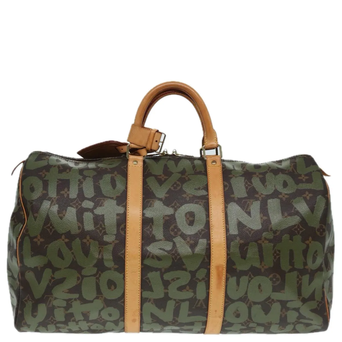 Trendy Inspired Louis Vuitton Monogram Graffiti Keepall 50 Boston Bag Khaki M92196 Auth 85405