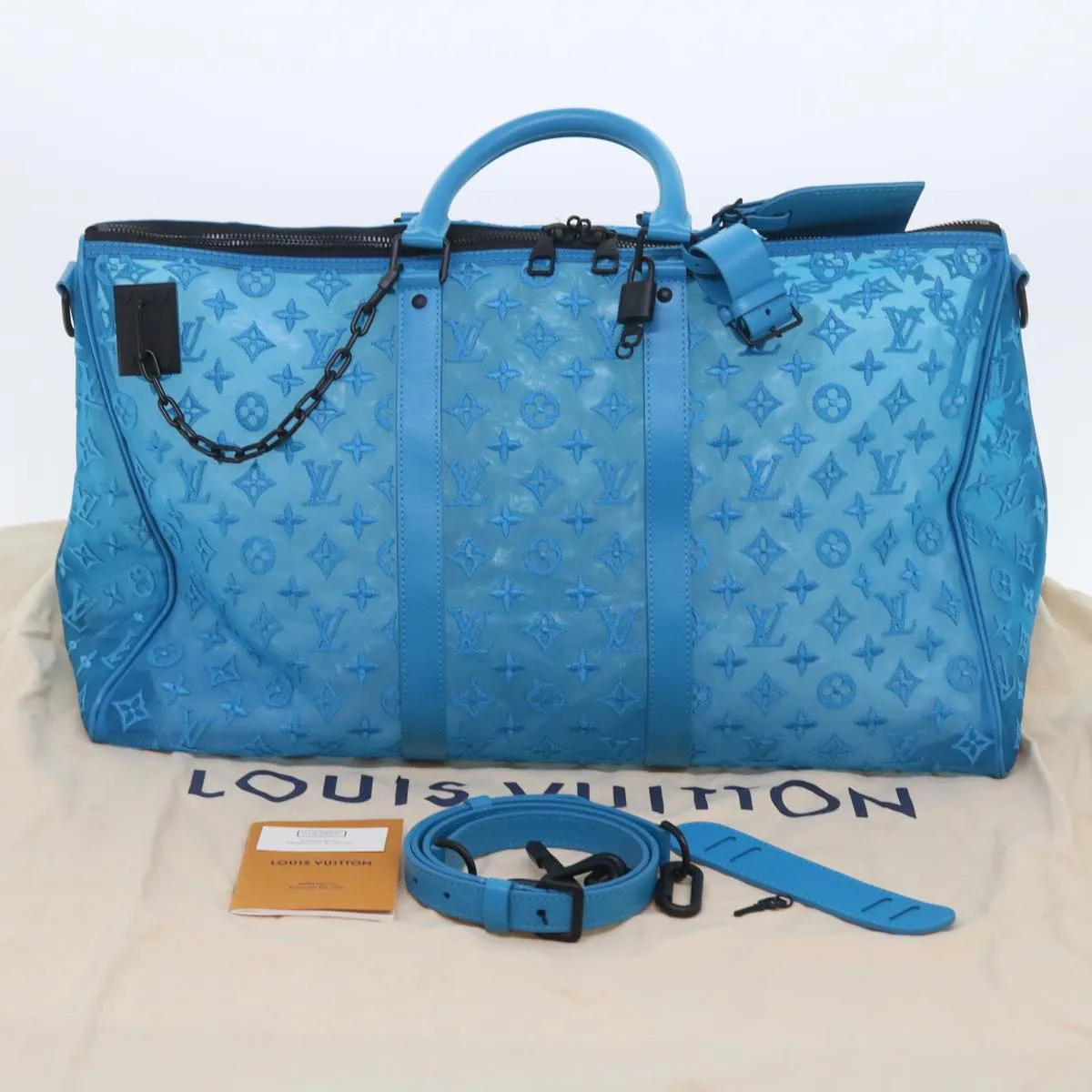 Trendy Inspired Louis Vuitton Monogram Mesh Keepall Triangle 50 Bag Blue M45048 Lv Auth 56647a