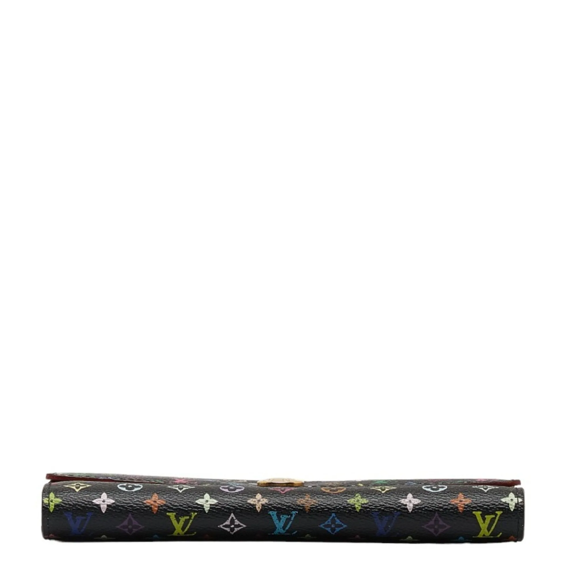 Trendy Inspired Louis Vuitton Monogram Multicolor Portefeuille Sarah Long Wallet M93533 Noir Black Pvc Leather Women's