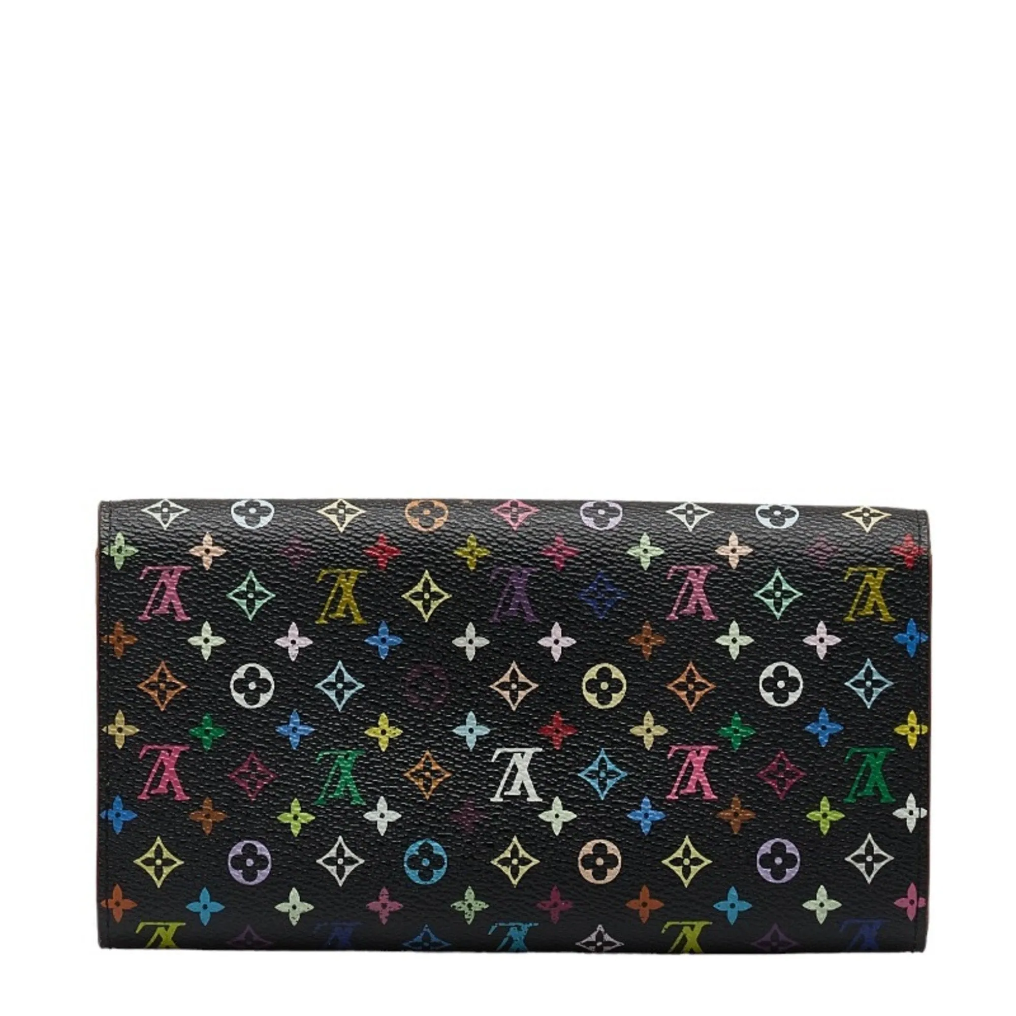Trendy Inspired Louis Vuitton Monogram Multicolor Portefeuille Sarah Long Wallet M93533 Noir Black Pvc Leather Women's