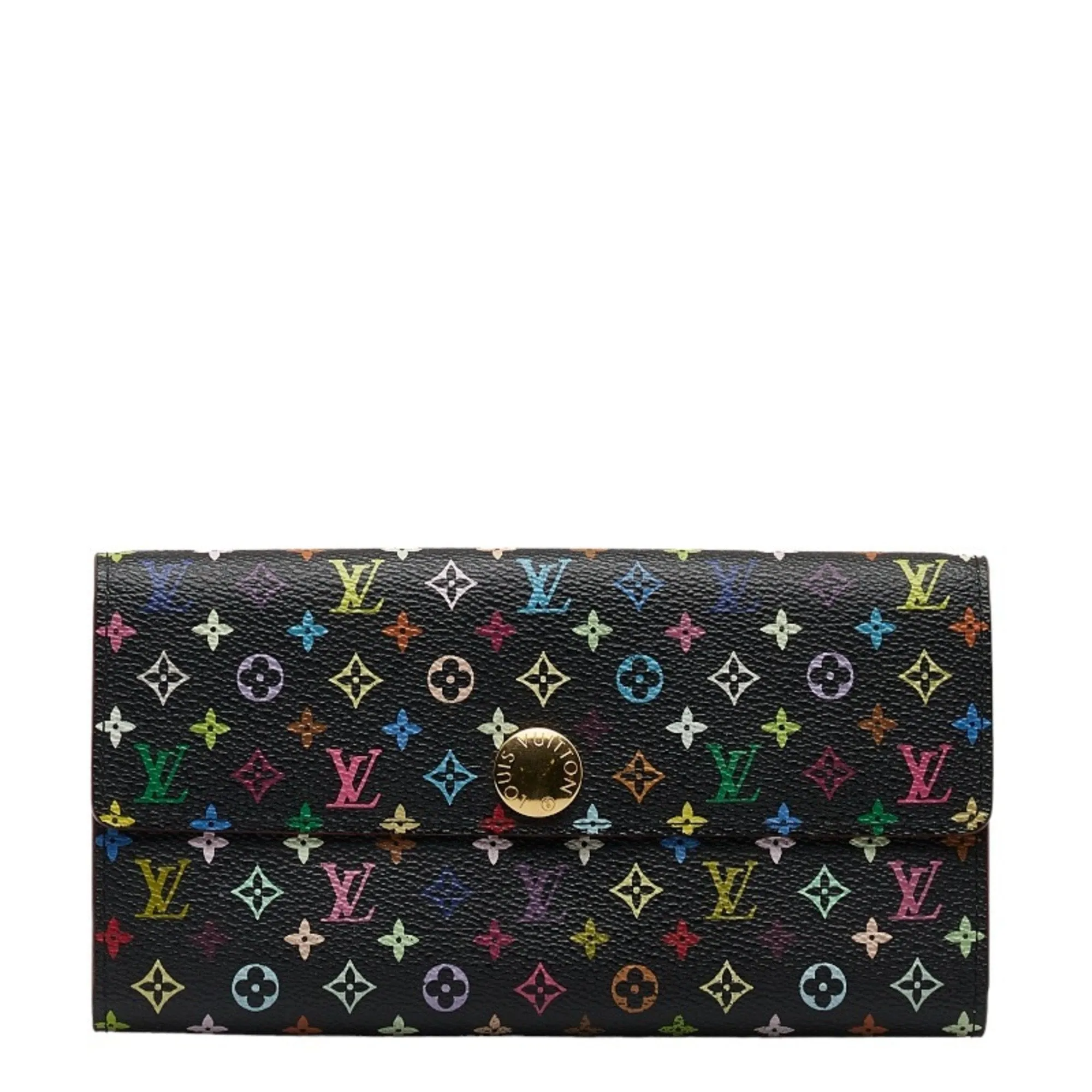 Trendy Inspired Louis Vuitton Monogram Multicolor Portefeuille Sarah Long Wallet M93533 Noir Black Pvc Leather Women's