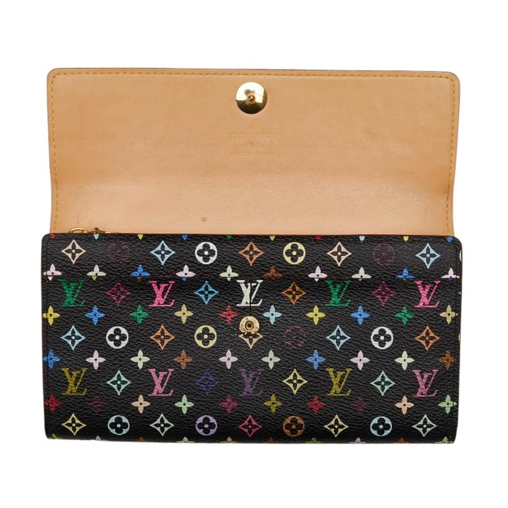 Trendy Inspired Louis Vuitton Monogram Multicolor Portefeuille Sarah Long Wallet M93533 Noir Black Pvc Leather Women's