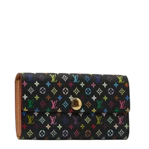 Trendy Inspired Louis Vuitton Monogram Multicolor Portefeuille Sarah Long Wallet M93533 Noir Black Pvc Leather Women's