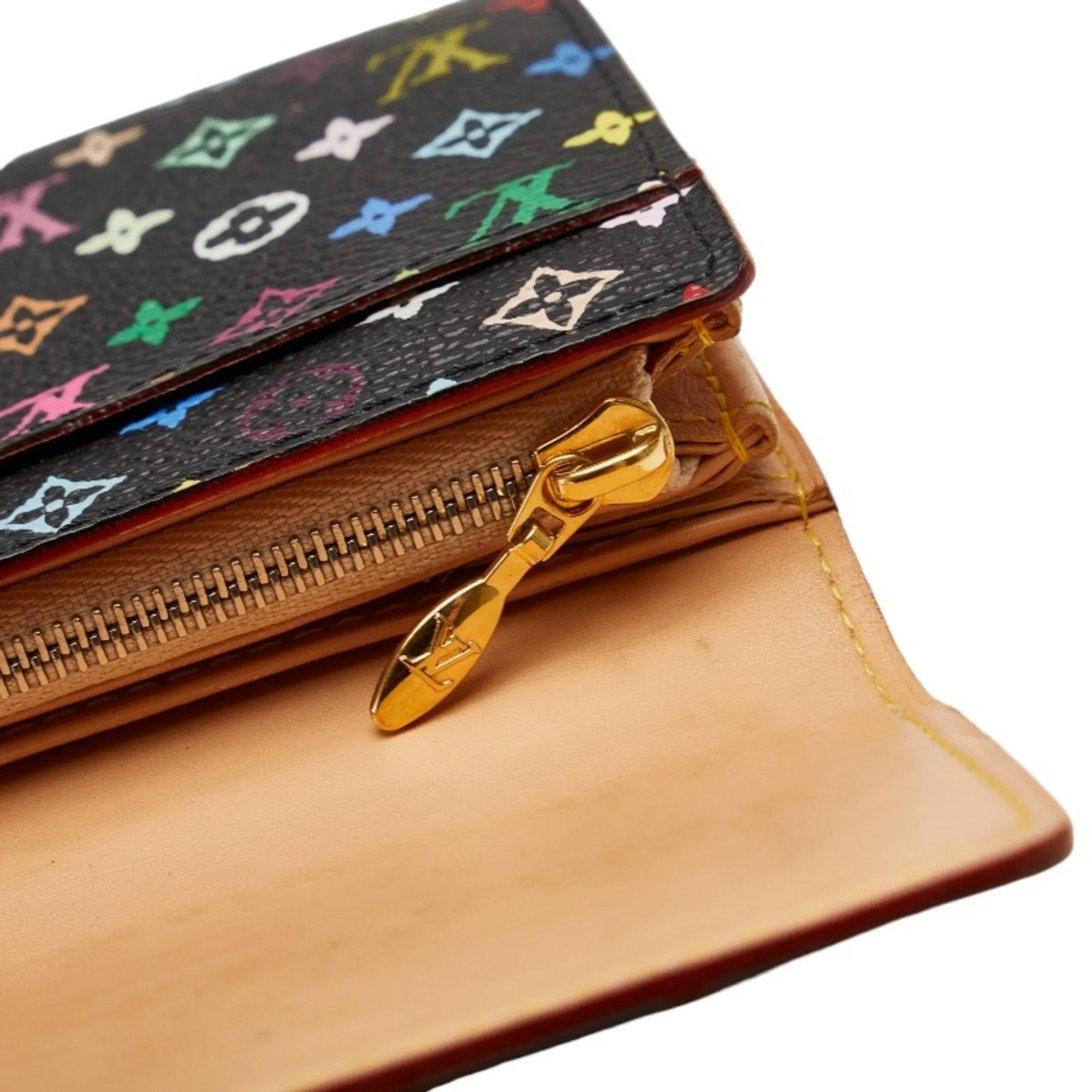 Trendy Inspired Louis Vuitton Monogram Multicolor Portefeuille Sarah Long Wallet M93533 Noir Black Pvc Leather Women's