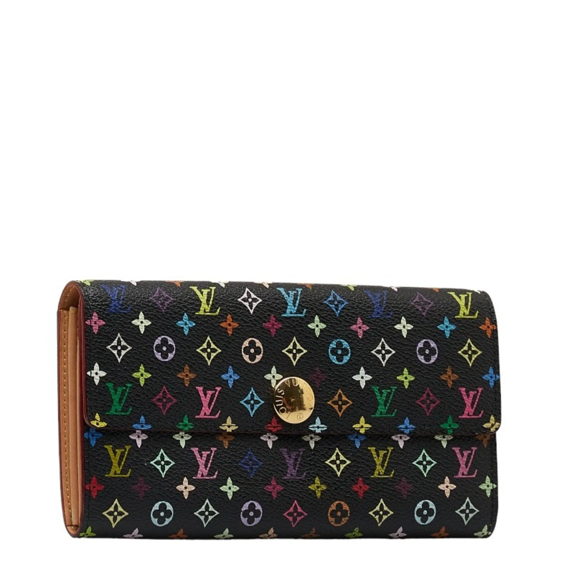 Trendy Inspired Louis Vuitton Monogram Multicolor Portefeuille Sarah Long Wallet M93533 Noir Black Pvc Leather Women's