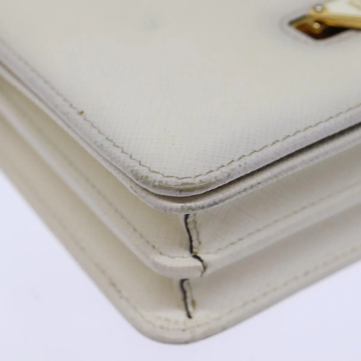 Trendy Inspired Prada Chain Shoulder Bag Safiano Leather White Auth 71652a