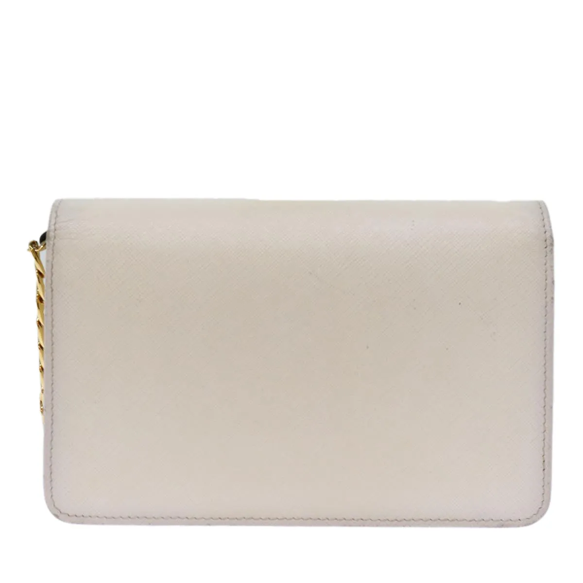 Trendy Inspired Prada Chain Shoulder Bag Safiano Leather White Auth 71652a
