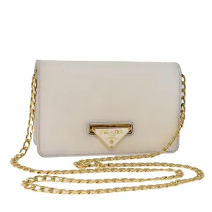 Trendy Inspired Prada Chain Shoulder Bag Safiano Leather White Auth 71652a
