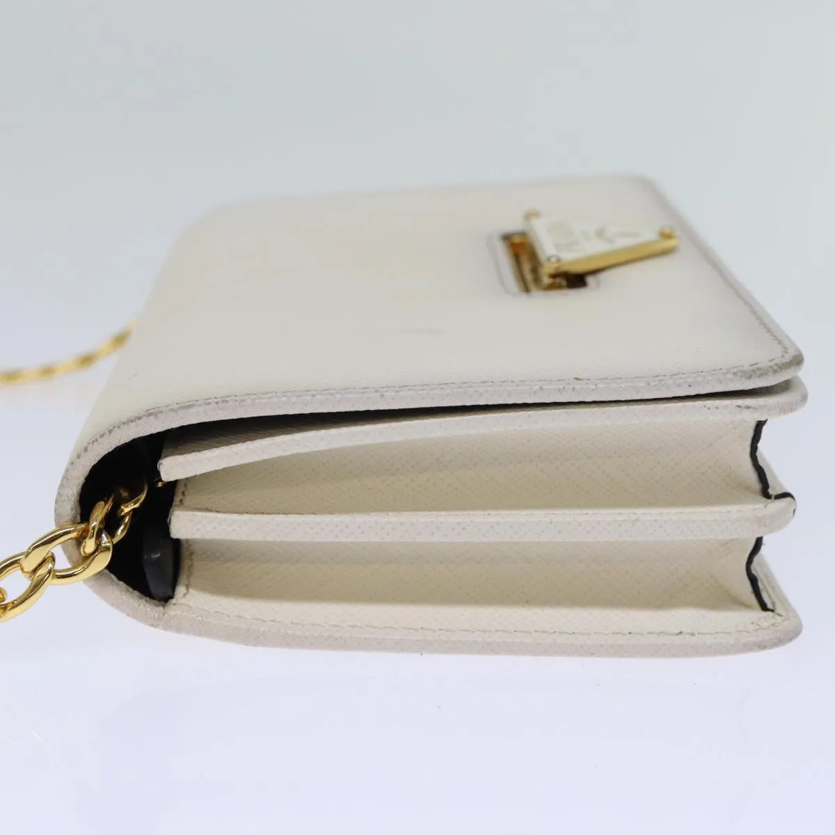 Trendy Inspired Prada Chain Shoulder Bag Safiano Leather White Auth 71652a