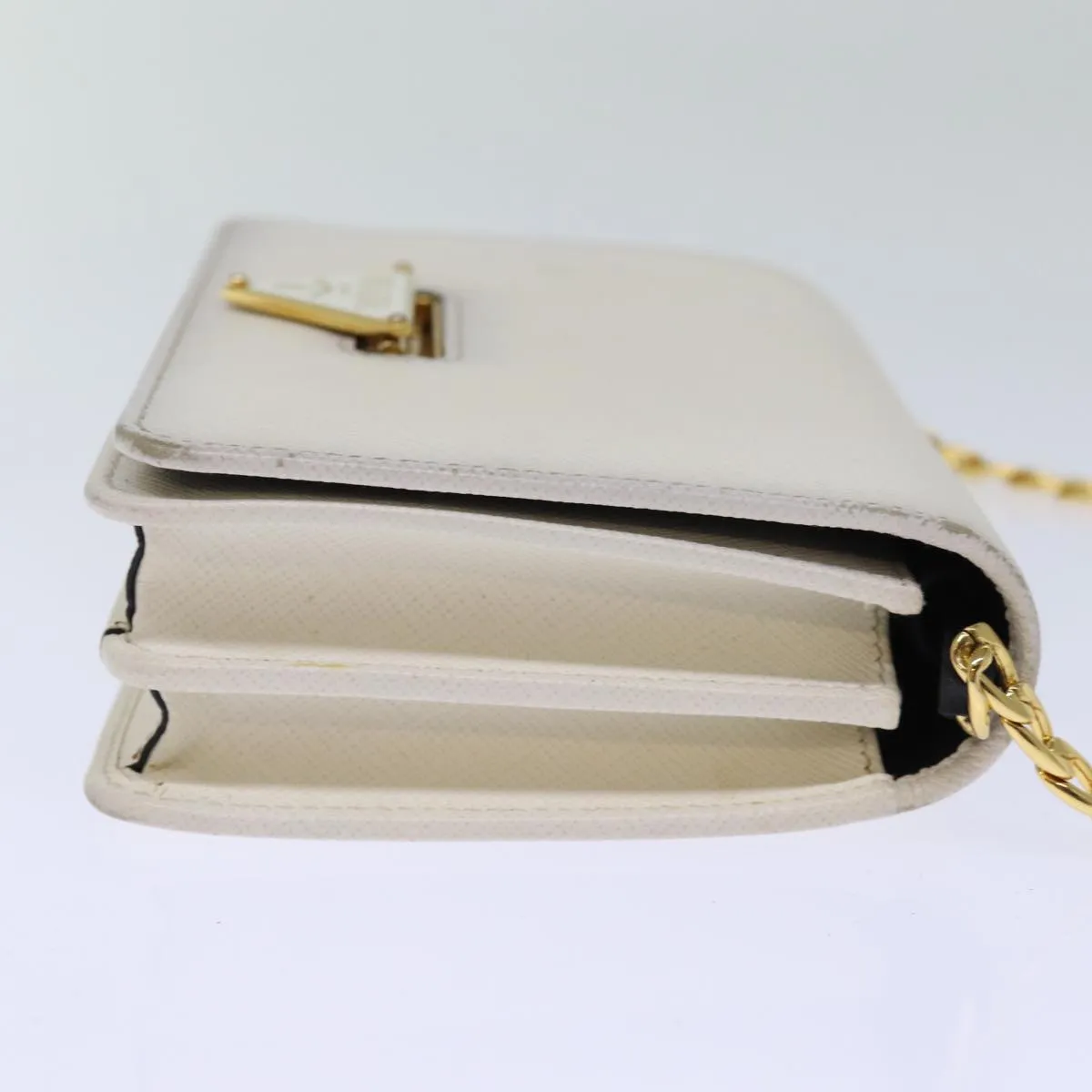 Trendy Inspired Prada Chain Shoulder Bag Safiano Leather White Auth 71652a