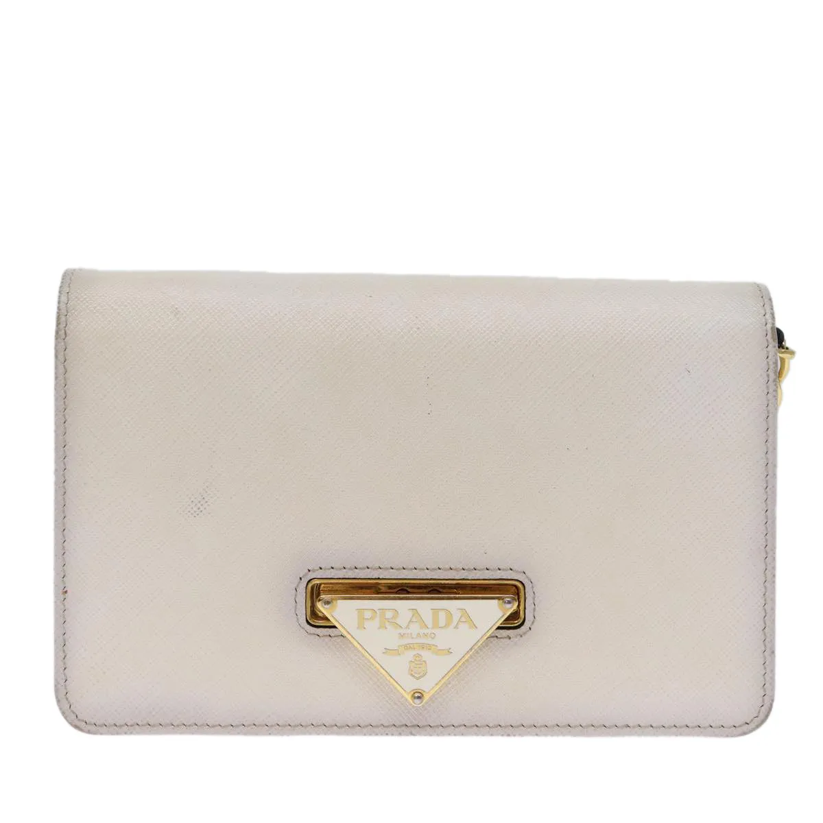 Trendy Inspired Prada Chain Shoulder Bag Safiano Leather White Auth 71652a