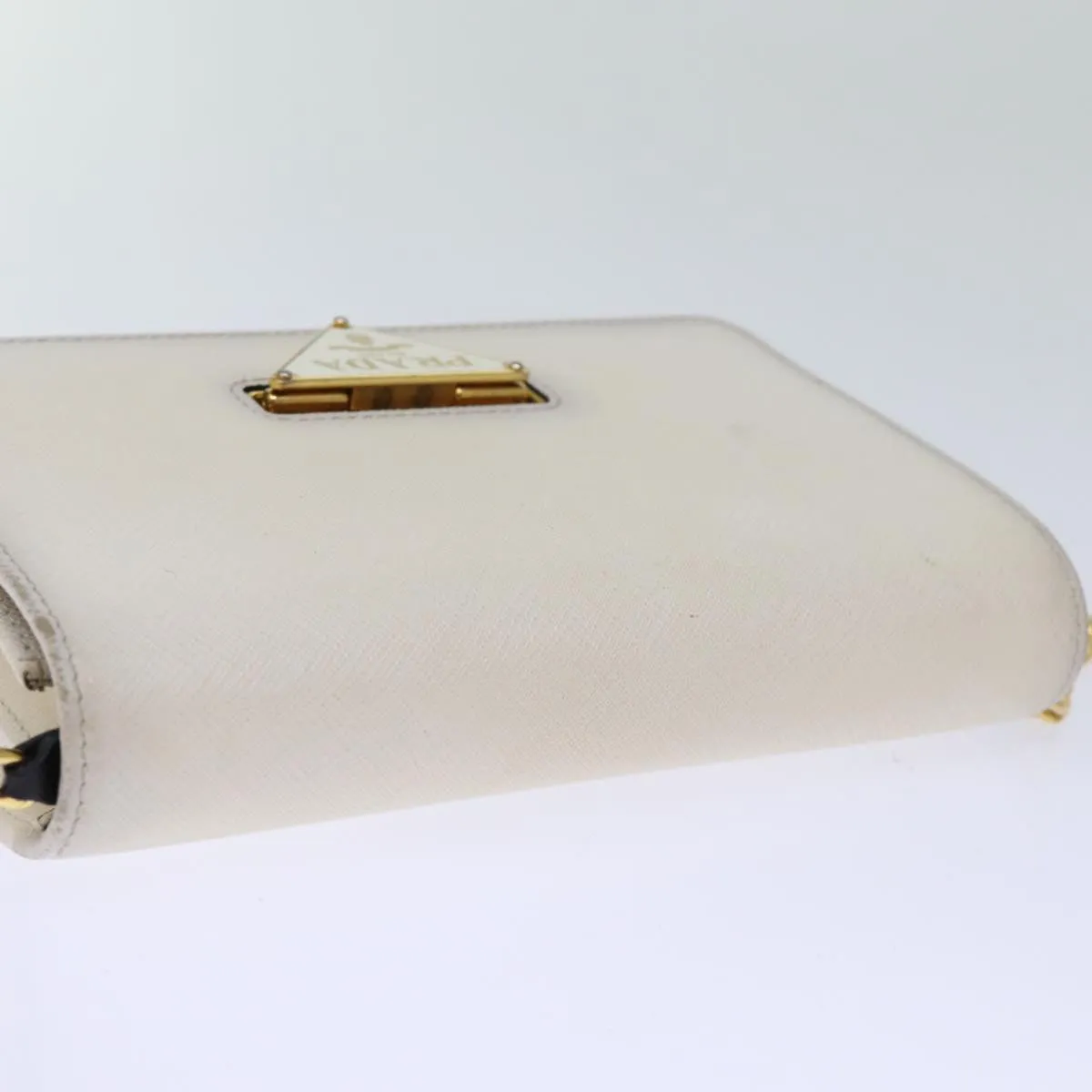Trendy Inspired Prada Chain Shoulder Bag Safiano Leather White Auth 71652a