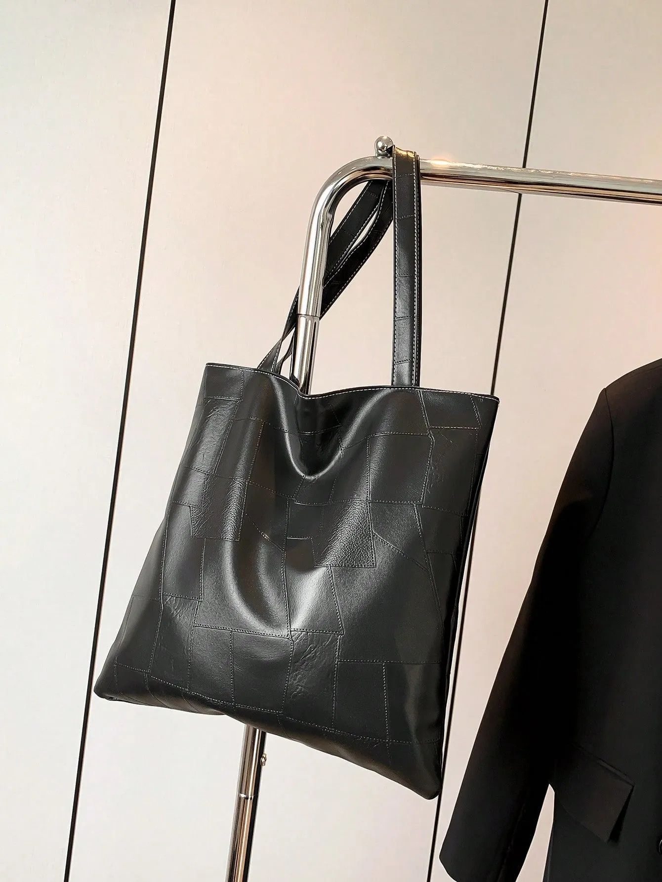 Trendy Solid Color Front Strap Tote Bag-FD