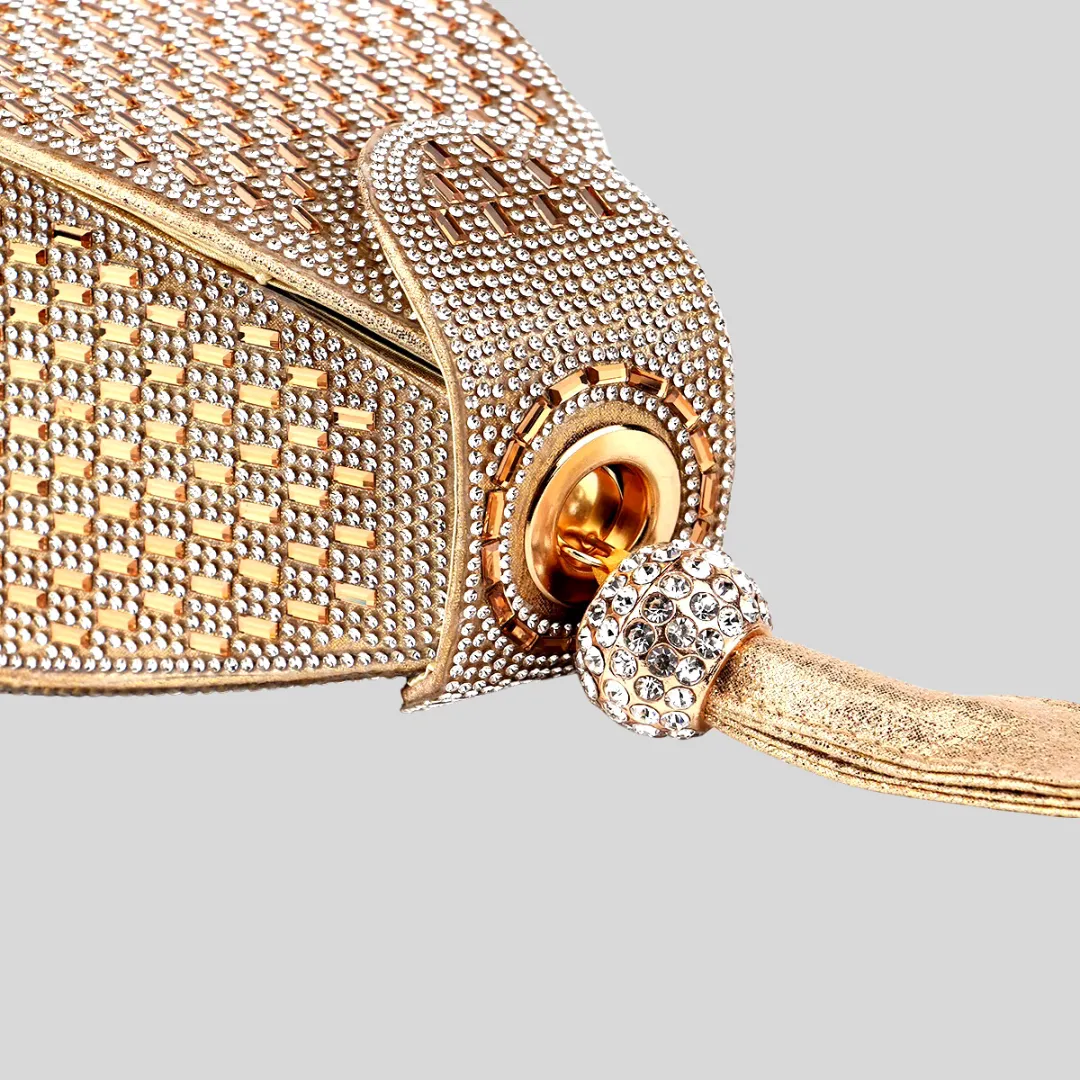 Triangular Metallic Bag with Golden Stones - Gold - Black - Silver