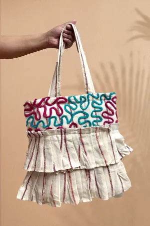 White Frill Khesh Tote Bags