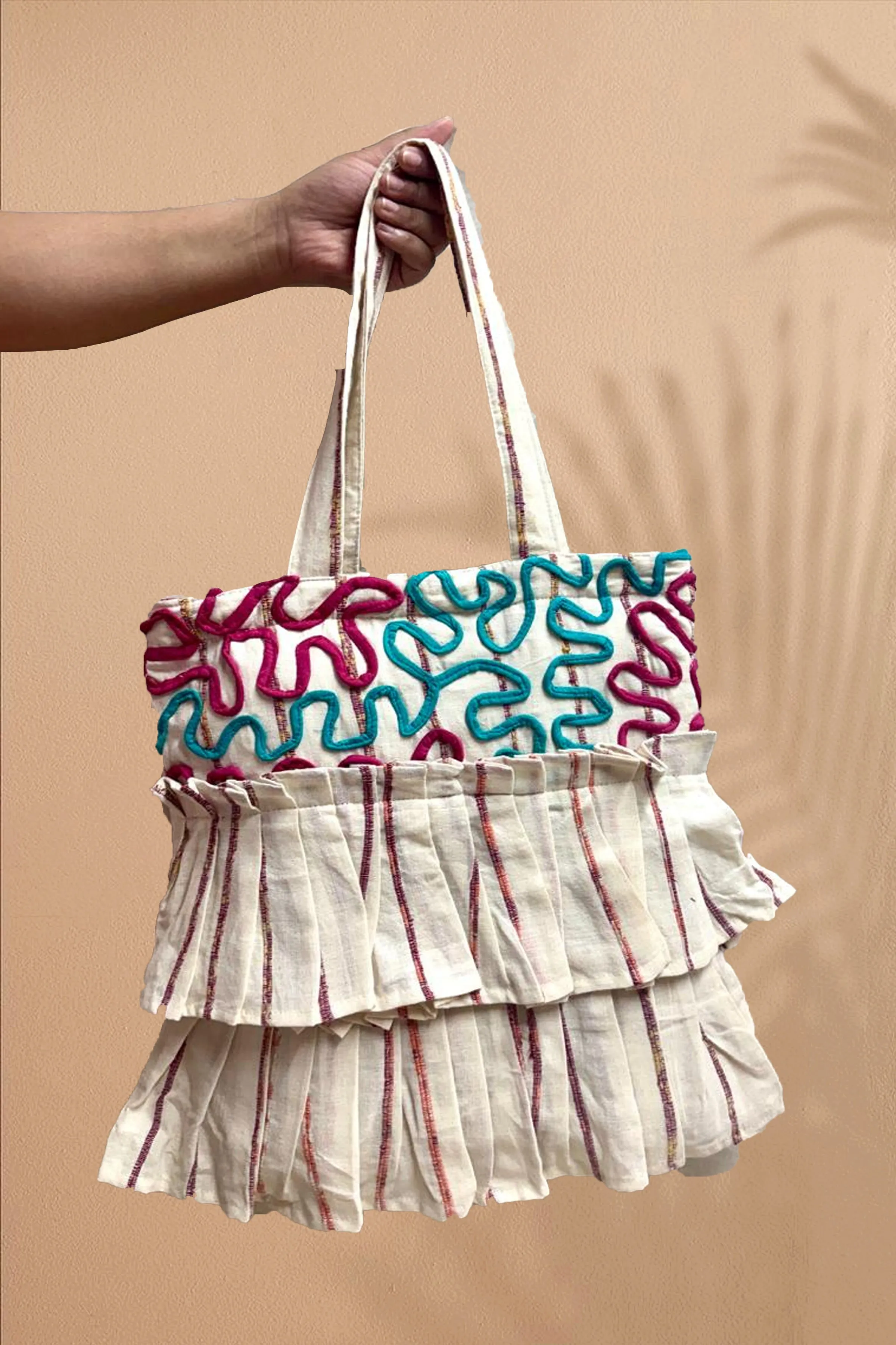 White Frill Khesh Tote Bags