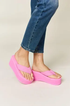 Wild Diva Open Toe Pink Wedge Platform Sandals