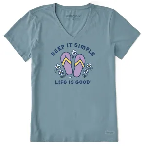 Women's Keep it Simple Flip Flops and Daisies Short Sleeve Vee