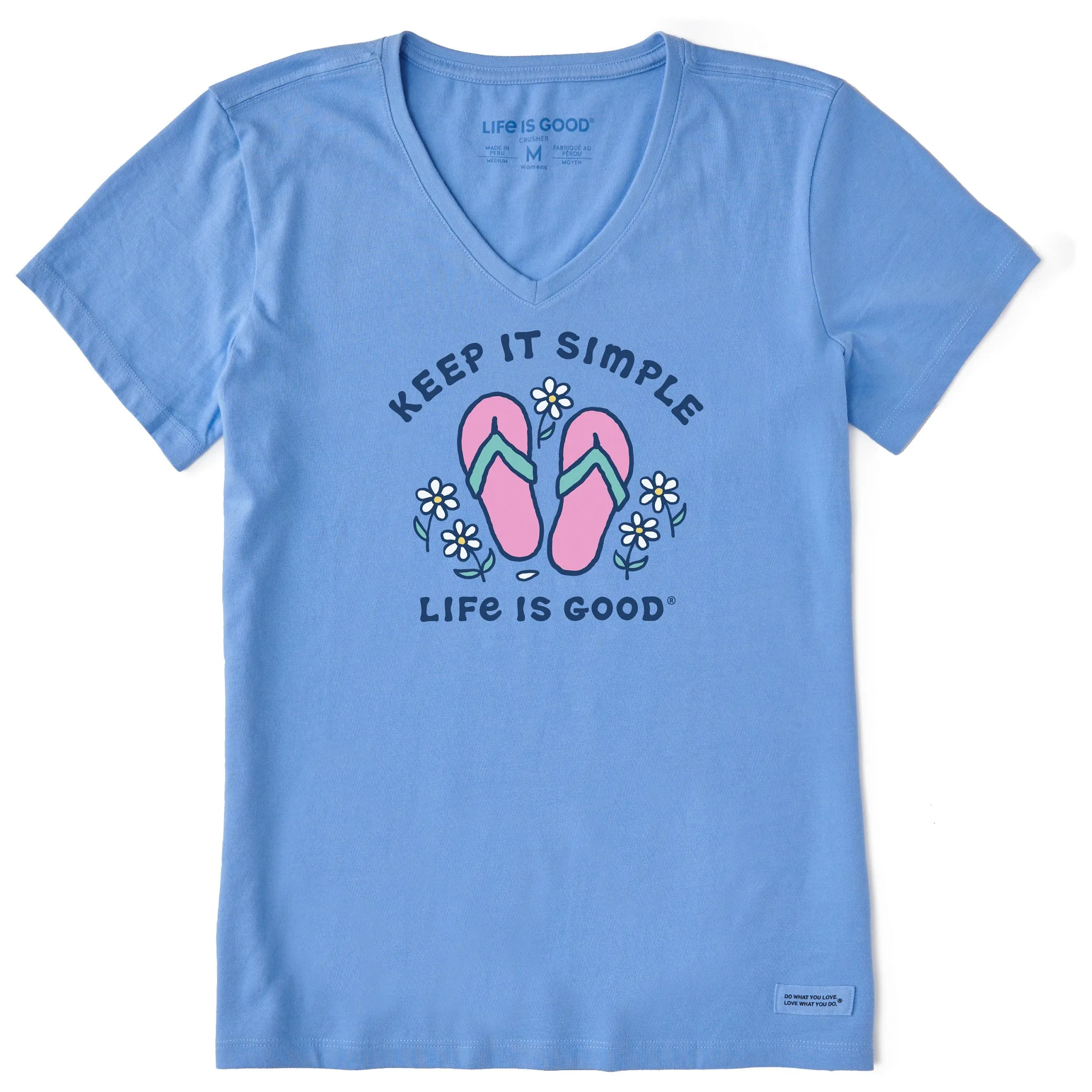 Women's Keep it Simple Flip Flops and Daisies Short Sleeve Vee