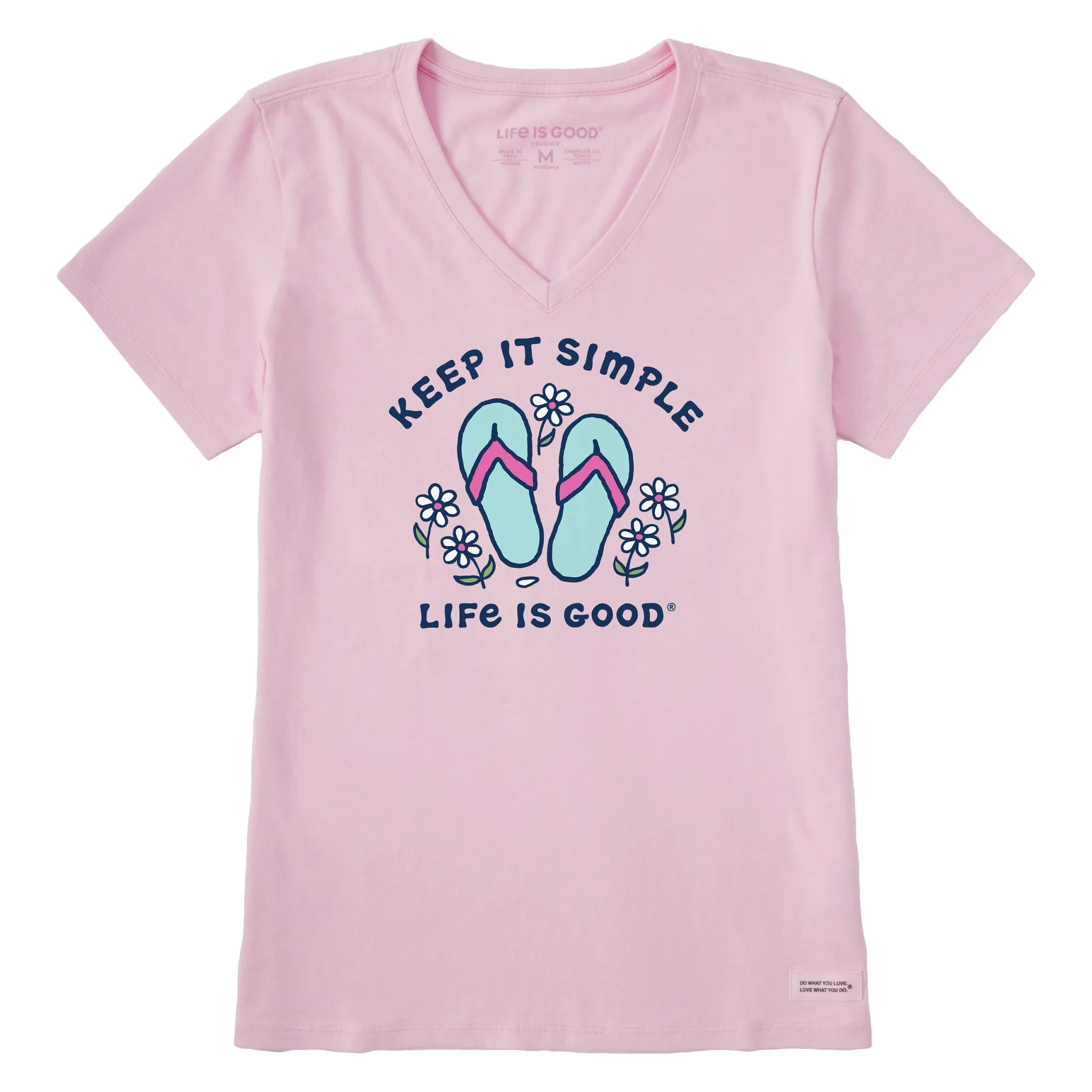 Women's Keep it Simple Flip Flops and Daisies Short Sleeve Vee