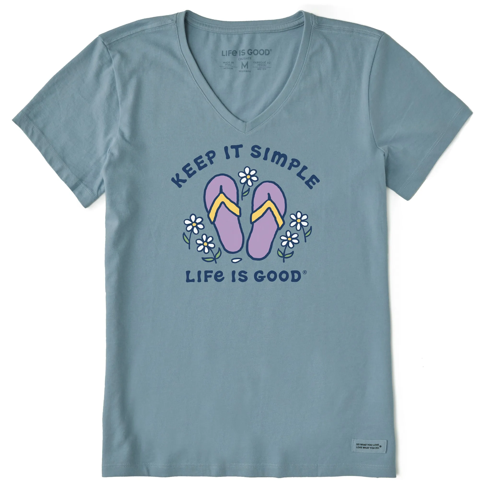 Women's Keep it Simple Flip Flops and Daisies Short Sleeve Vee
