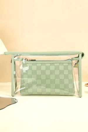 Zenana Checked & Chic Sage Cosmetic Bag Set