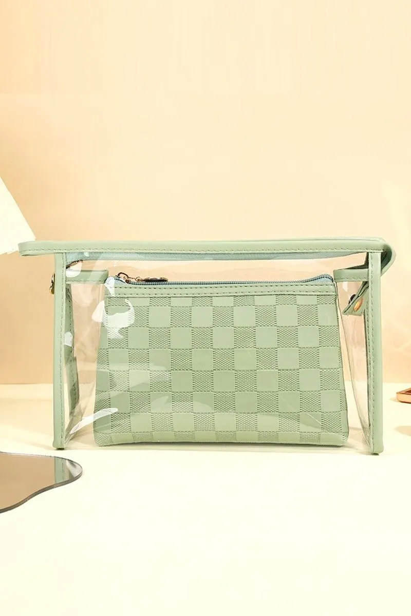 Zenana Checked & Chic Sage Cosmetic Bag Set