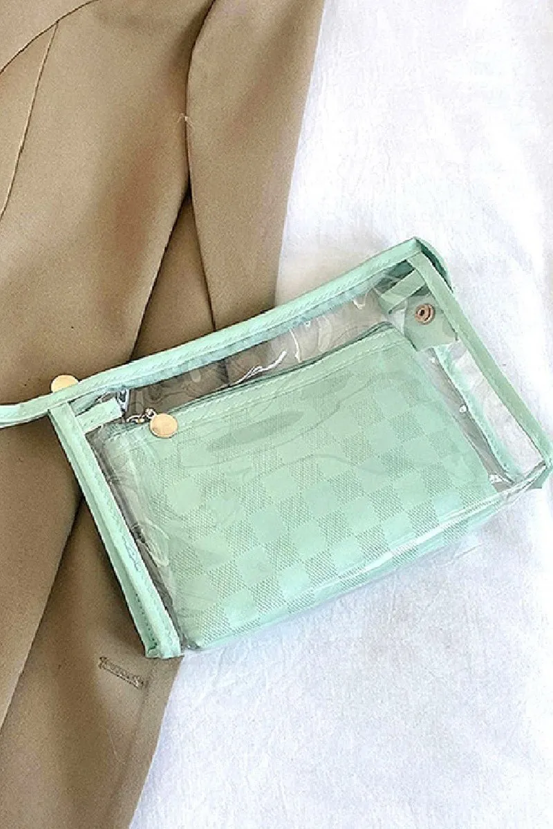 Zenana Checked & Chic Sage Cosmetic Bag Set